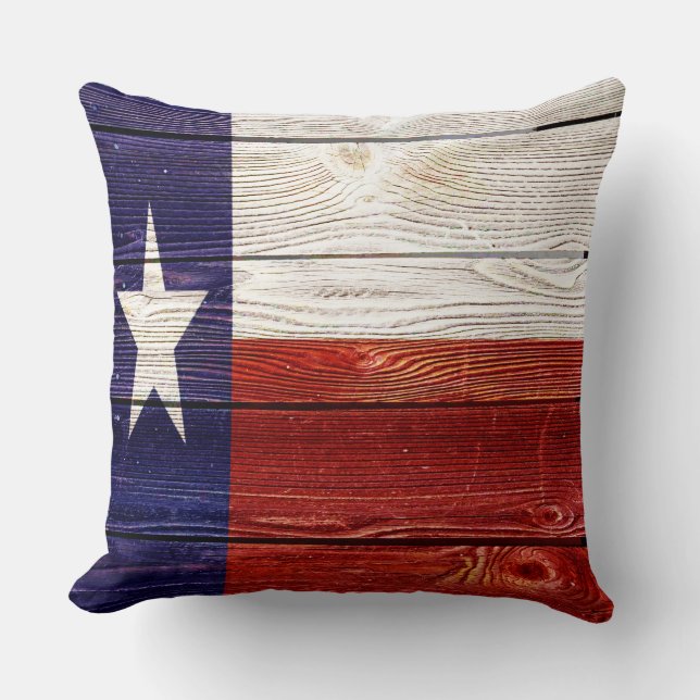 Patriottische Rustieke Houten Texas Vlag Kussen (Voorkant)