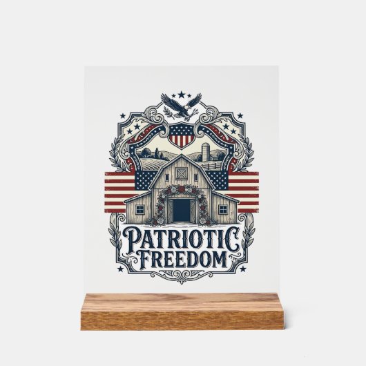 Patriottische Rustieke Schuur Bruiloft Acryl Bord (Voorkant)