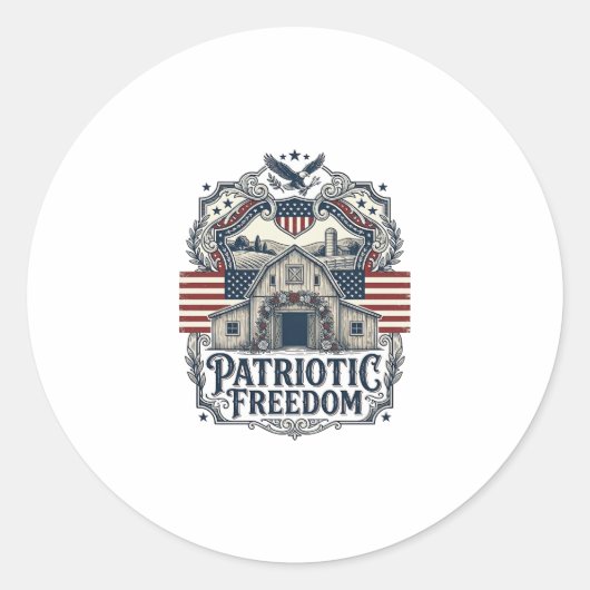 Patriottische Rustieke Schuur Bruiloft Ronde Sticker (Voorkant)