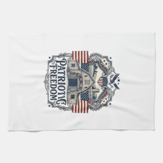 Patriottische Rustieke Schuur Bruiloft Theedoek (Horizontaal)