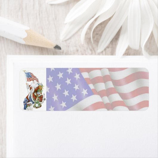 Patriottische Santa Flag Holiday Label (Insitu)