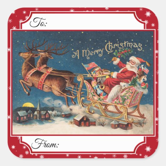 Patriottische Santa Merry Christmas Gift Stickers (Voorkant)