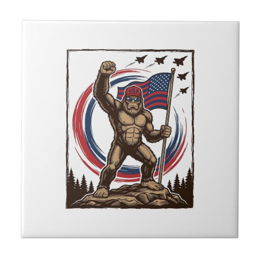 Patriottische Sasquatch Vlag Vintage Tegeltje (Voorkant)