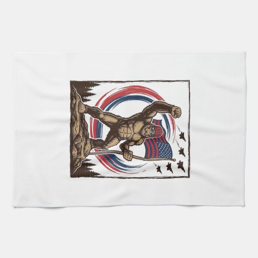 Patriottische Sasquatch Vlag Vintage Theedoek (Horizontaal)