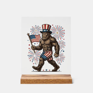 Patriottische Sasquatch-Vuurwerk Vintage Gravure D Acryl Bord