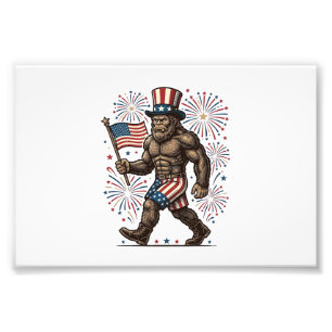 Patriottische Sasquatch-Vuurwerk Vintage Gravure D Foto Afdruk