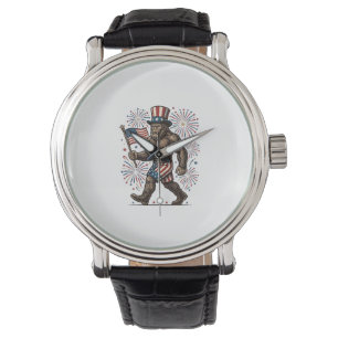 Patriottische Sasquatch-Vuurwerk Vintage Gravure D Horloge