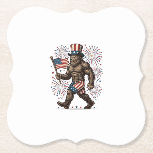 Patriottische Sasquatch-Vuurwerk Vintage Gravure D Kartonnen Onderzetters