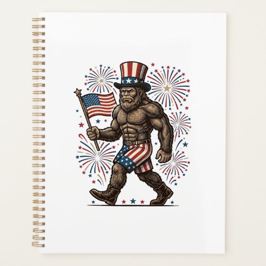 Patriottische Sasquatch-Vuurwerk Vintage Gravure D Planner (Voorkant)