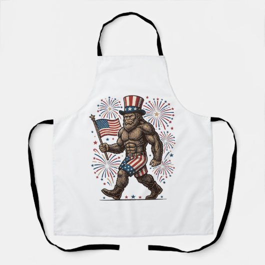 Patriottische Sasquatch-Vuurwerk Vintage Gravure D Schort (Voorkant)