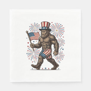 Patriottische Sasquatch-Vuurwerk Vintage Gravure D Servet