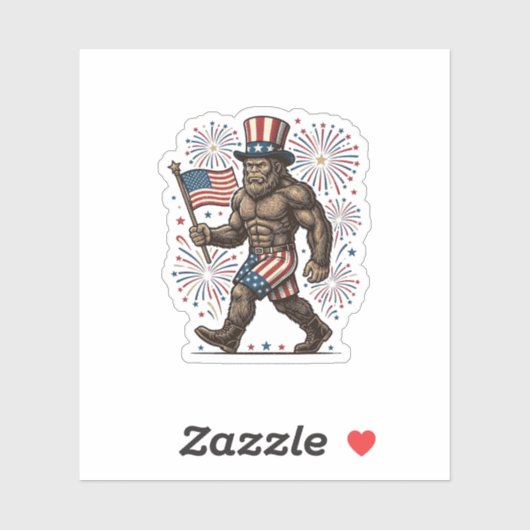Patriottische Sasquatch-Vuurwerk Vintage Gravure D Sticker (Vel)