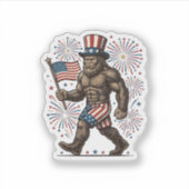 Patriottische Sasquatch-Vuurwerk Vintage Gravure D Sticker (Voorkant)