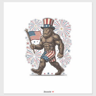 Patriottische Sasquatch-Vuurwerk Vintage Gravure D Sticker