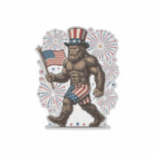 Patriottische Sasquatch-Vuurwerk Vintage Gravure D Sticker (Voorkant)