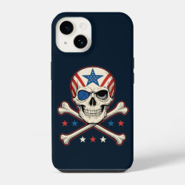 Patriottische schedel en kruisen Amerikaanse vlag iPhone 14 Hoesje