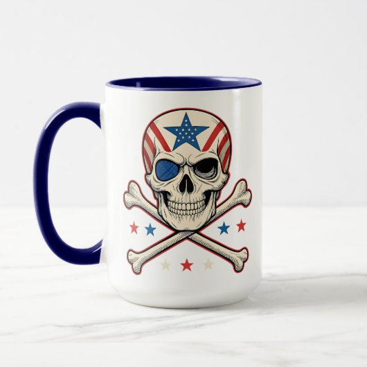 Patriottische schedel en kruisen Amerikaanse vlag Mok (Links)