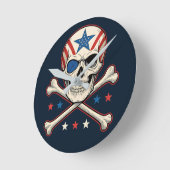 Patriottische schedel en kruisen Amerikaanse vlag Ronde Klok (Hoek)