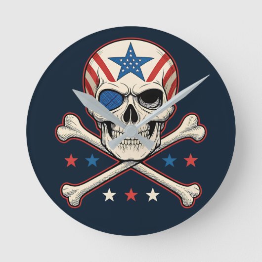Patriottische schedel en kruisen Amerikaanse vlag Ronde Klok (Voorkant)