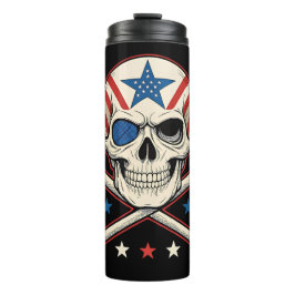 Patriottische schedel en kruisen Amerikaanse vlag Thermosbeker
