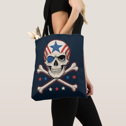 Patriottische schedel en kruisen Amerikaanse vlag Tote Bag (Dichtbij)