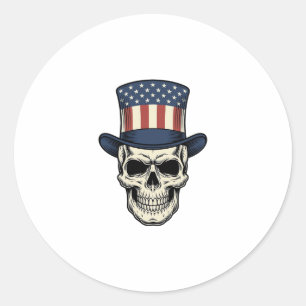 Patriottische Schedel Vintage Gravure Shirt Ontwer Ronde Sticker