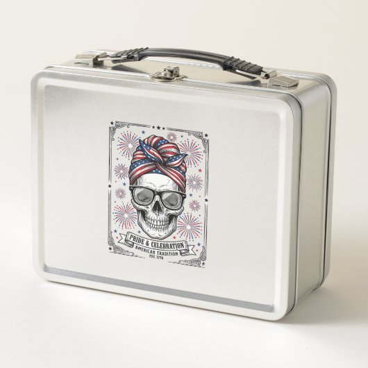 Patriottische Schedel Vuurwerk Vintage Gravure Shi (Voorkant)