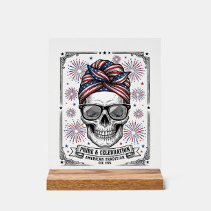Patriottische Schedel Vuurwerk Vintage Gravure Shi Acryl Bord