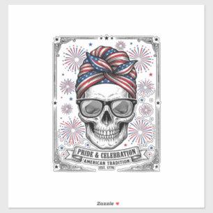 Patriottische Schedel Vuurwerk Vintage Gravure Shi Sticker