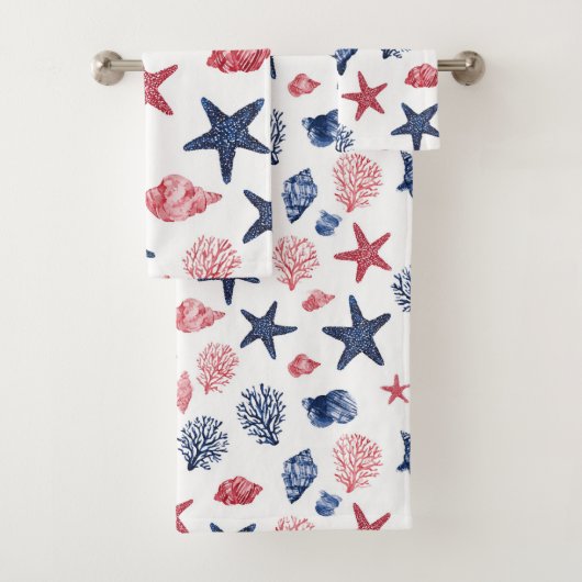 Patriottische schelpen & koraal bad handdoek (Insitu)