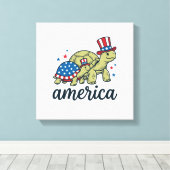 Patriottische Schildpad Amerika Vintage Gravure On Canvas Afdruk (Insitu (Houten vloer))