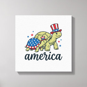 Patriottische Schildpad Amerika Vintage Gravure On Canvas Afdruk