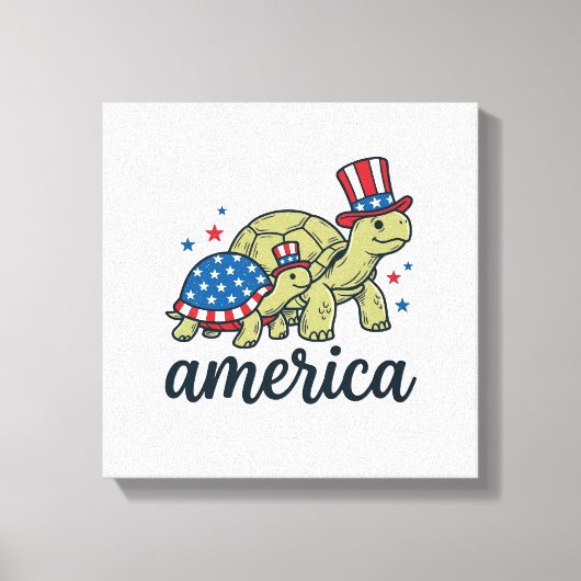 Patriottische Schildpad Amerika Vintage Gravure On Canvas Afdruk (Voorkant)