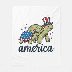 Patriottische Schildpad Amerika Vintage Gravure On Fleece Deken