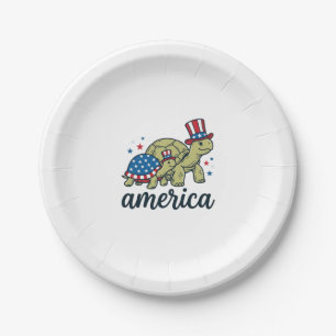 Patriottische Schildpad Amerika Vintage Gravure On Papieren Bordje