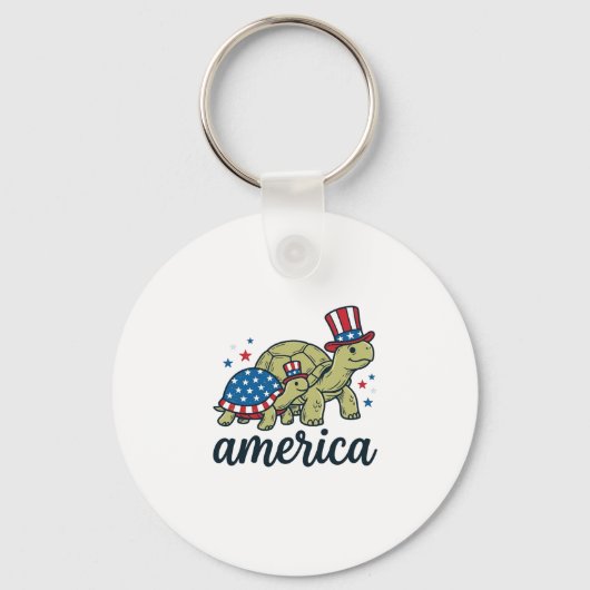 Patriottische Schildpad Amerika Vintage Gravure On Sleutelhanger (Voorkant)