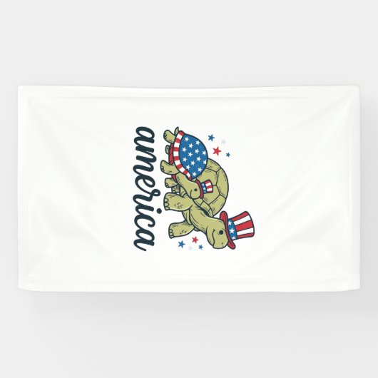 Patriottische Schildpad Amerika Vintage Gravure On Spandoek (Horizontaal)