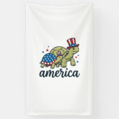 Patriottische Schildpad Amerika Vintage Gravure On Spandoek (Verticaal)