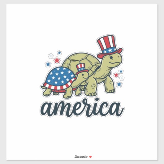 Patriottische Schildpad Amerika Vintage Gravure On Sticker (Vel)