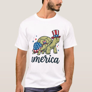 Patriottische Schildpad Amerika Vintage Gravure On T-shirt