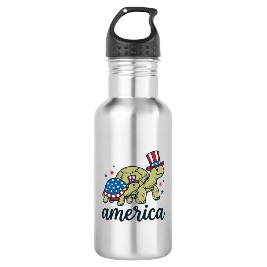 Patriottische Schildpad Amerika Vintage Gravure On Waterfles (Voorkant)