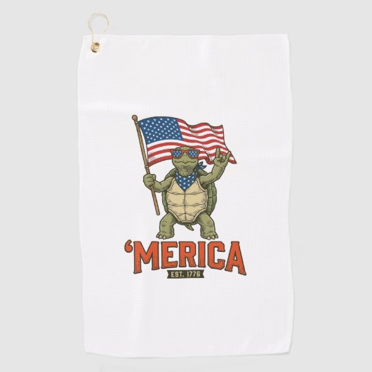 Patriottische Schildpad 'Merica Vintage Vector Golfhanddoek (Voorkant)