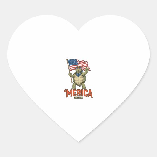 Patriottische Schildpad 'Merica Vintage Vector Hart Sticker (Voorkant)