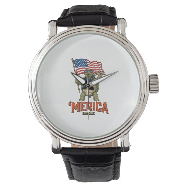 Patriottische Schildpad 'Merica Vintage Vector Horloge (Voorkant)