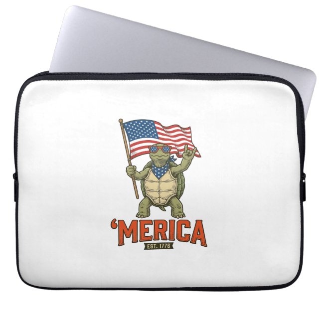 Patriottische Schildpad 'Merica Vintage Vector Laptop Sleeve (Voorkant)