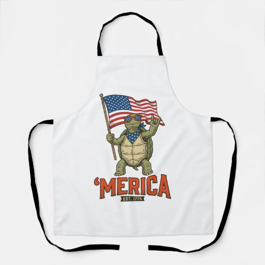 Patriottische Schildpad 'Merica Vintage Vector Schort (Voorkant)