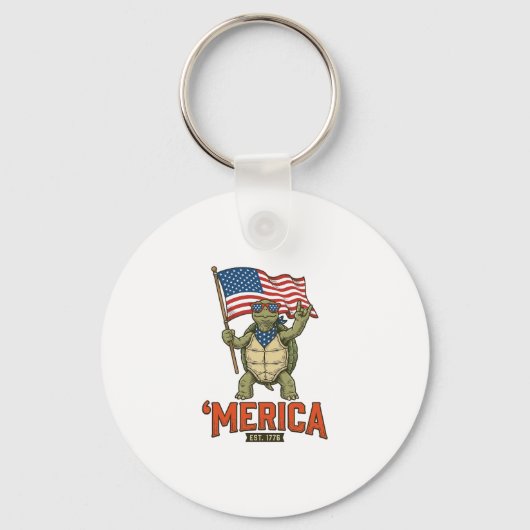 Patriottische Schildpad 'Merica Vintage Vector Sleutelhanger (Voorkant)