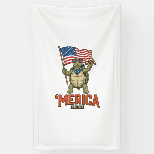 Patriottische Schildpad 'Merica Vintage Vector Spandoek (Verticaal)
