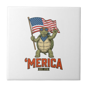 Patriottische Schildpad 'Merica Vintage Vector Tegeltje