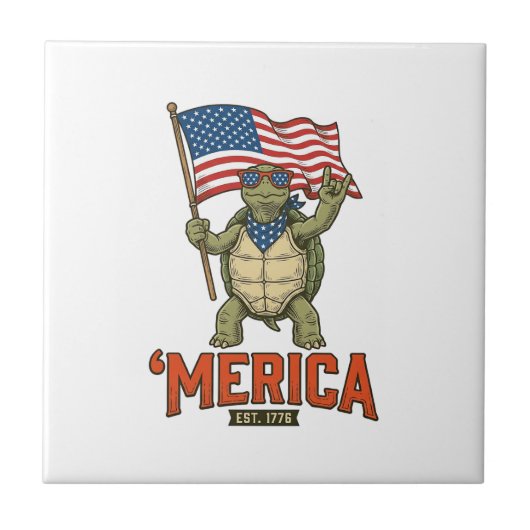 Patriottische Schildpad 'Merica Vintage Vector Tegeltje (Voorkant)